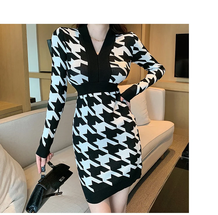 Женское трикотажное платье-свитер облегающее мини-платье в Корейском стиле с