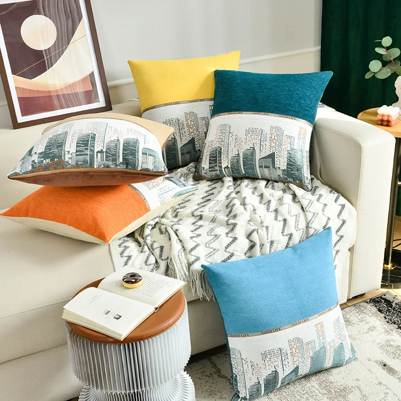 

Architectural Pattern Pillow Cover Home Decorative Pillow Case Waist Soft Lumbar Throw Pillows Modern Chair Car Cushion 45x45cm