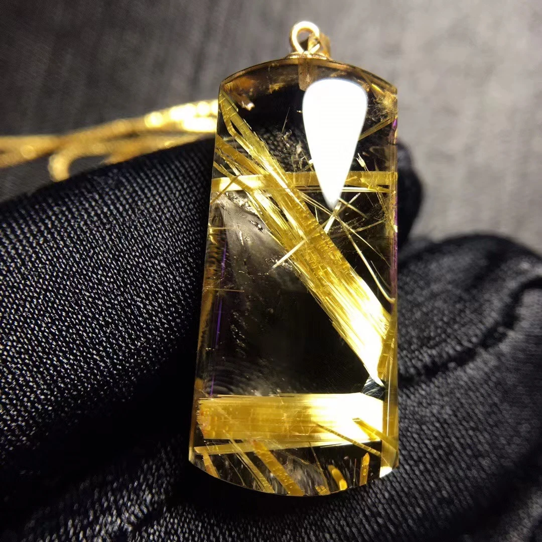 

Natural Gold Rutilated Quartz Water Drop Pendant Crystal Brazil 25.8*12.5*7.8mm Waelthy Women Men Jewelry Brazil AAAAAA