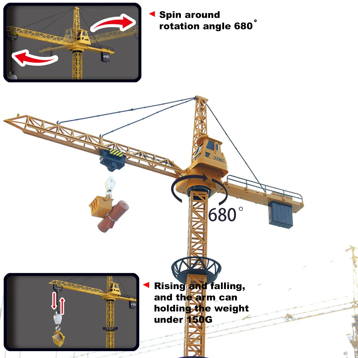 2.4G RC Tower Crane 6CH 128CM 680°Rotation Lift Model Remote Control Construction With Light &amp Sound For Kids TOY Gift | Игрушки и