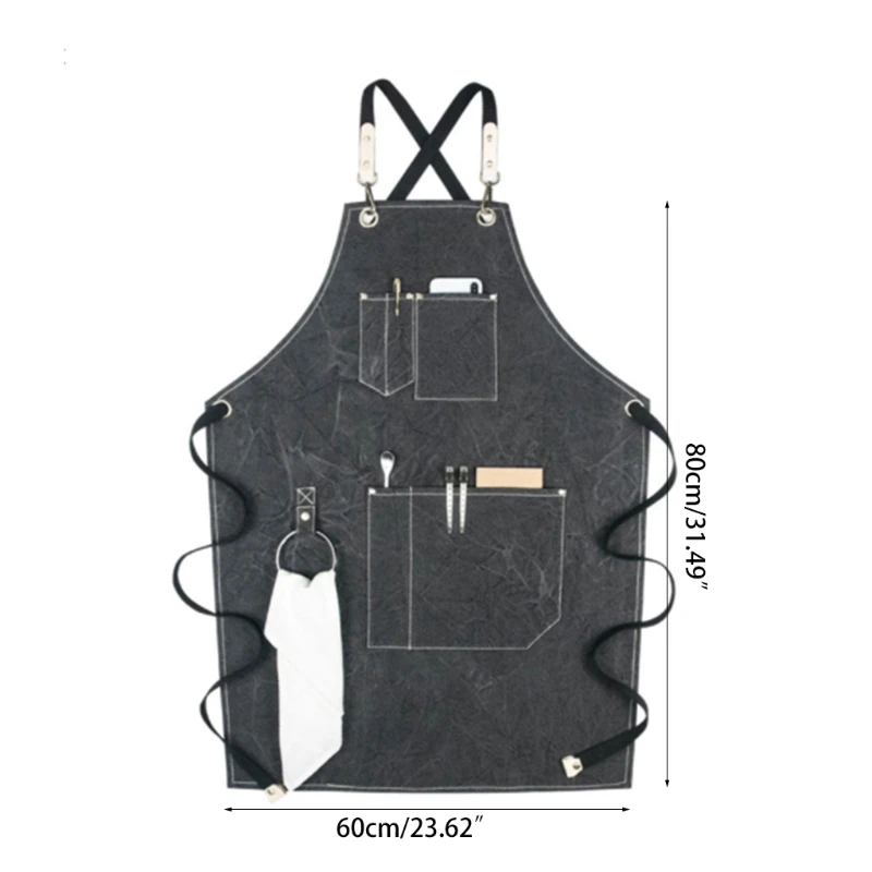 

Chef Apron Cotton Canvas Cross Back Adjustable Apron with Cooking Baking Bib Apron Adjustable Strap and Large Pockets