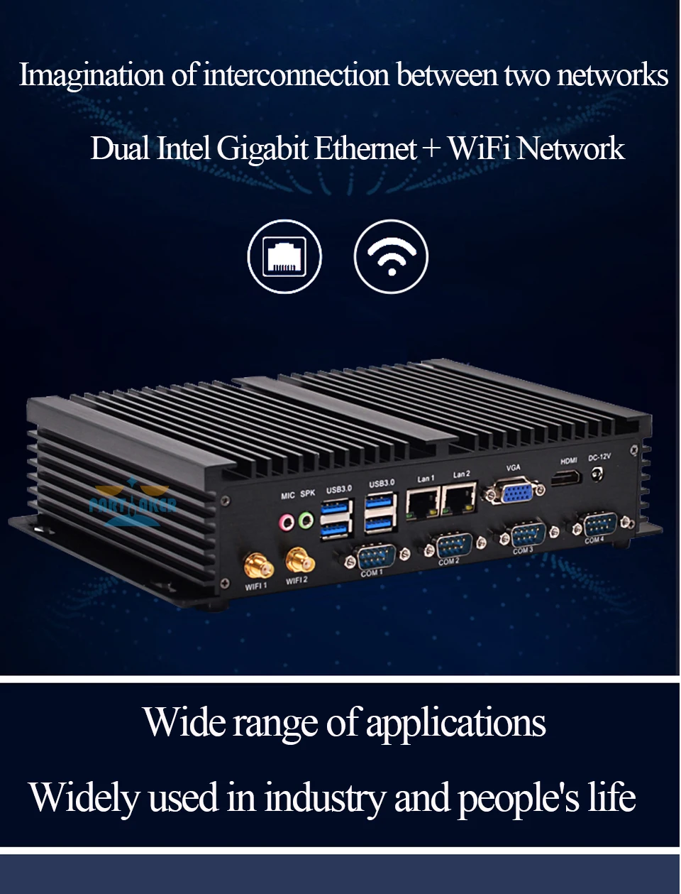 Безвентиляторный usb 3.0 промышленных с двойной гигабитный lan 4 com hdmi автоматической загрузки intel celeron c1037u 1.8g 4g барана 16g ssd windows linux