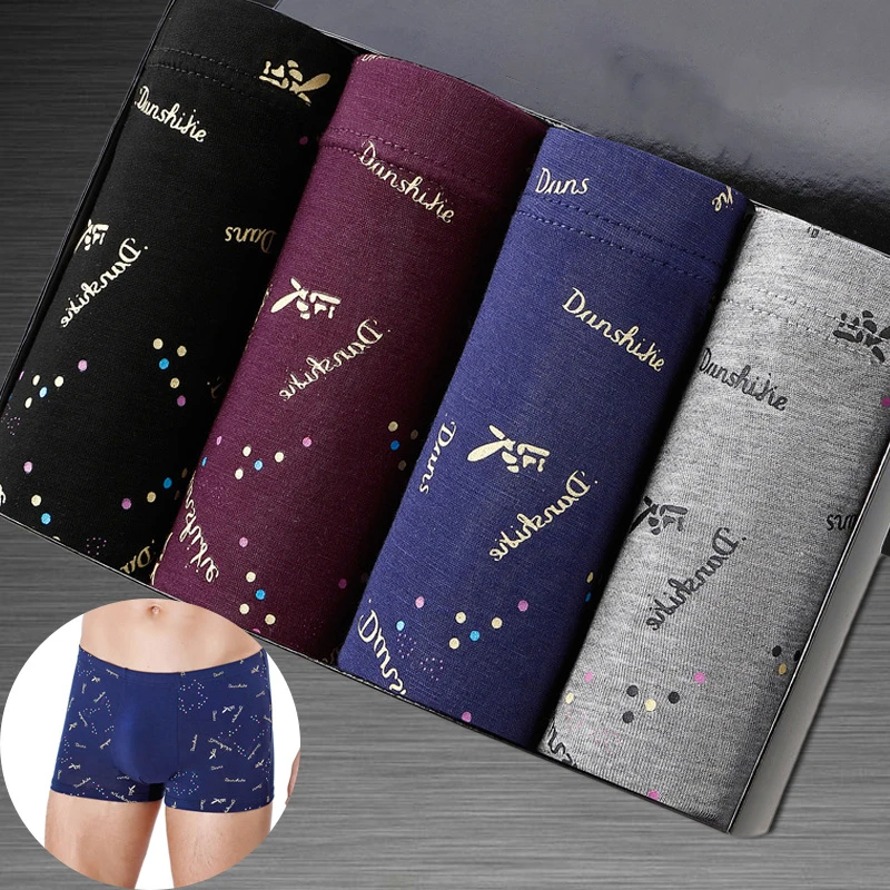 Men's Underpants 4pcs Set Bamboo Fiber Boxershorts Man Breathable Panties Lounge Home Sleep Boxer Underwear Male Couples Shorts