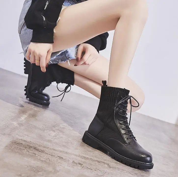 Байкерские ботинки Martin для девочек новинка зима 2019 Подиумные ботильоны