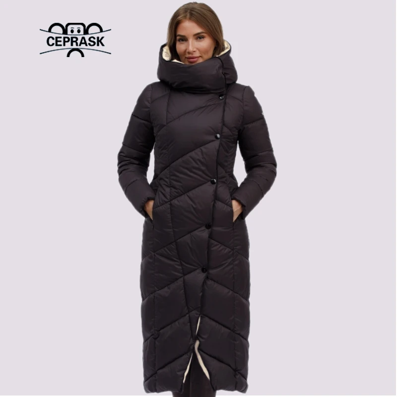 CEPRASK Plus Size 6XL Women's Down Jacket Winter Parkas Hooded Outwear Female Quilted Coat X-Long Warm Cotton Classic Clothing