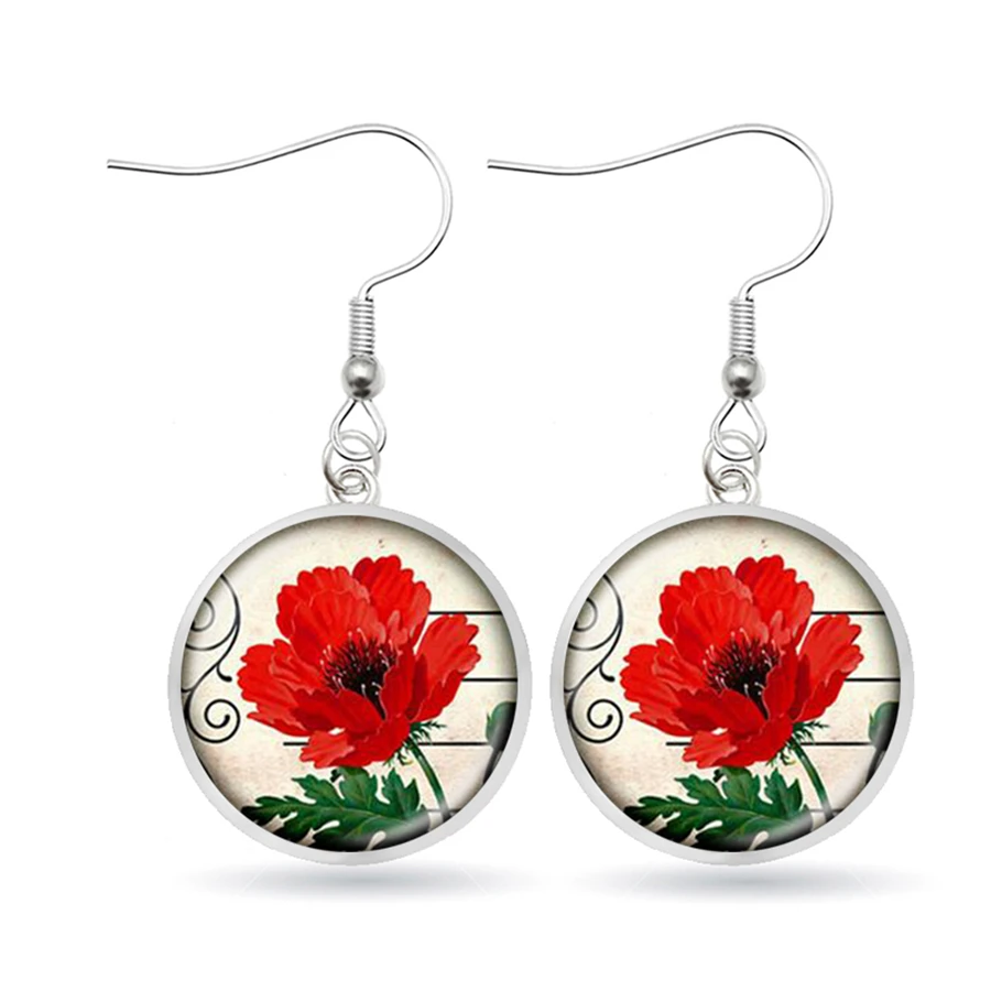 Серьги с красно-белым цветком Poppy сережки серьги ручной работы из стекла для