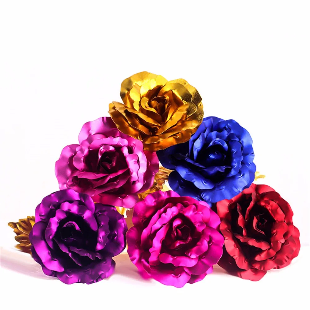 Покрытый фольгой розовое золото розы свадебные декорации цветок подарок на день