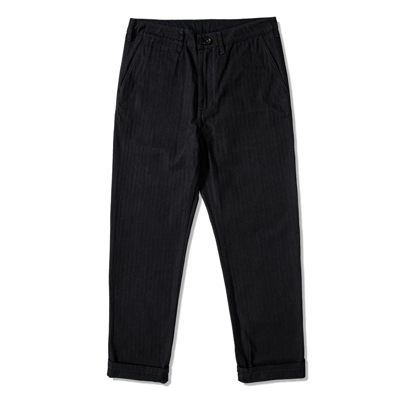 Red Tornado Black Cotton Chino Herringbone Twill Men's Tapered Casual Pants