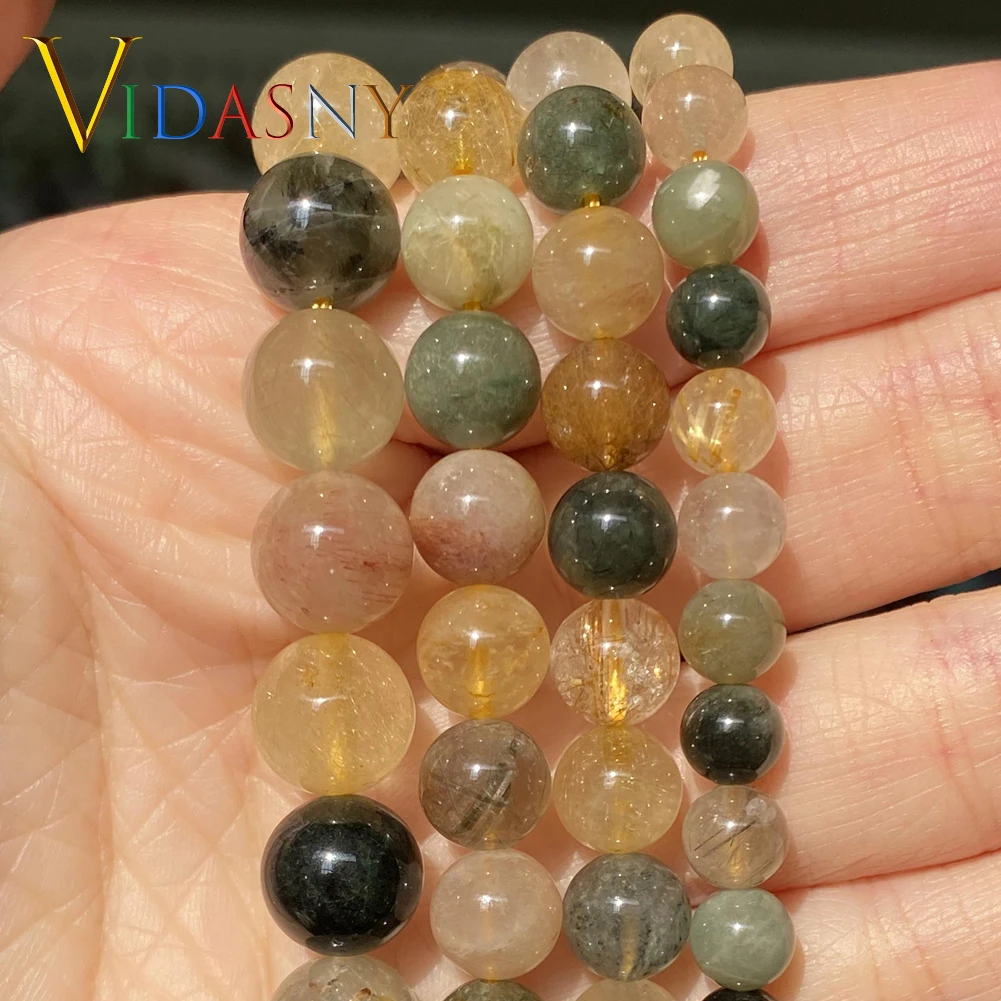

Natural Stone 6/8/10mm Mulitiple Quartz Rutilated Round Beads for Jewelry Making Bracelet Necklace Accessories 15" Wholesale