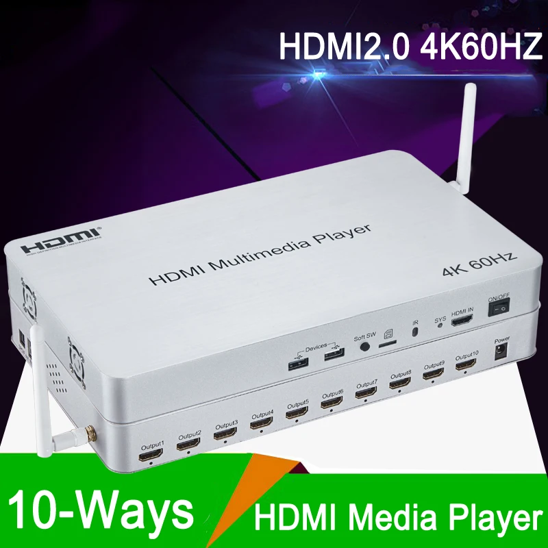 

10-портовый мультимедийный плеер HDMI 2,0 1x10 HDMI сплиттер Android 6,0 коробка HD проектор ТВ магазин 4K 60 Гц USB видео мультимедийный плеер
