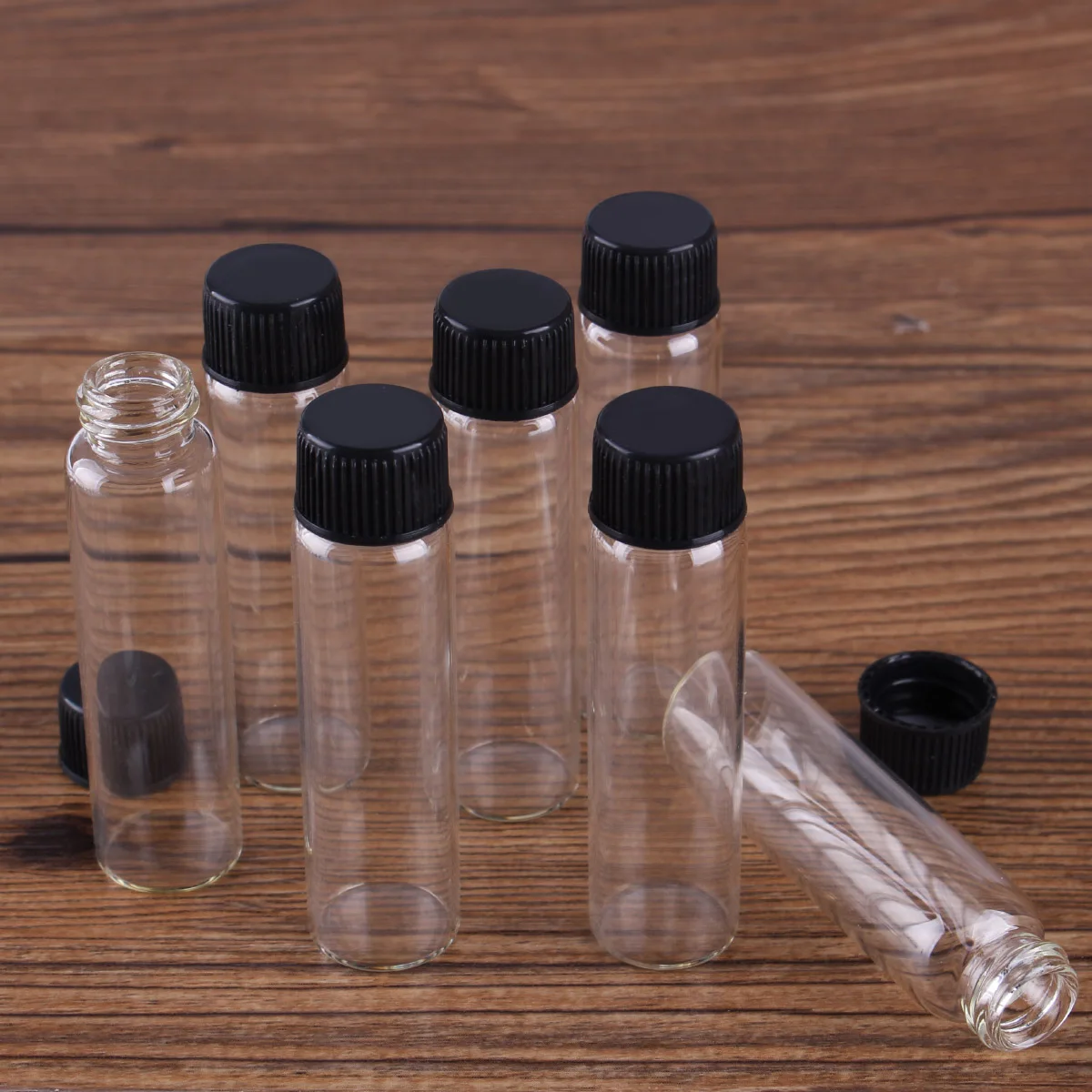200pcs 6ml 16*60mm Clear Glass Bottles with Black Plastic Lids Mini Tiny Jars Vials | Дом и сад