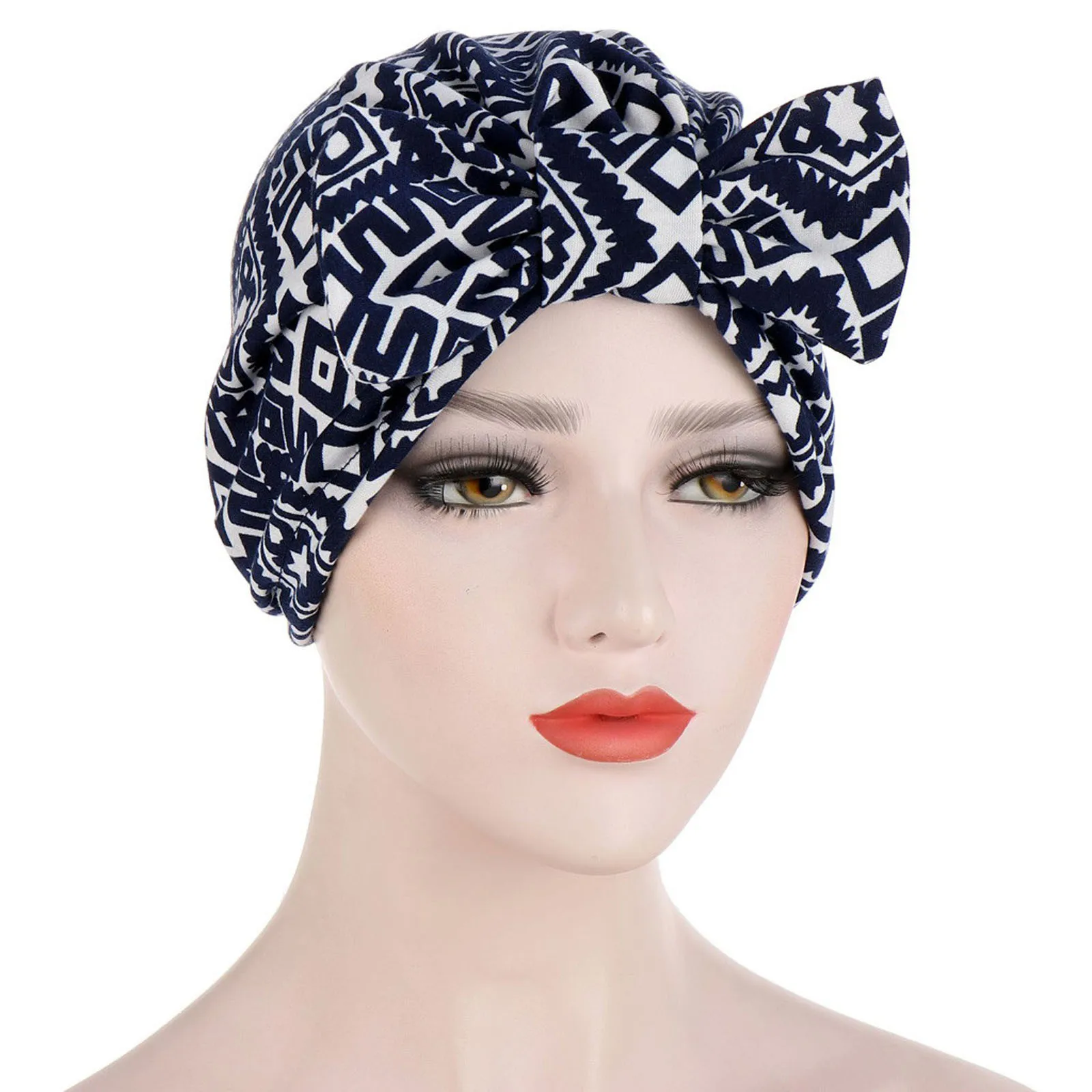 

1pcs Women Print Bowknot India Hat Beanies Photography Props For Hair Ruffle Cancer Chemo Hat Solid Bowknot India turban Hats