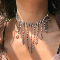 elegant 4 rows rhinestone long tassel water drop pendant necklace wedding jewelry for women crystal collar choker necklace gift