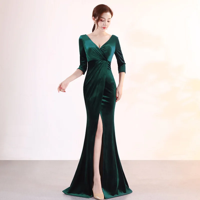 Осенне-зимние Бархатные вечерние платья русалки женское элегантное вечернее