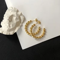new spiral twist cc hoop earrings for women niche design 18k gold earrings for female stylish stainless steel women jewelry 2021
