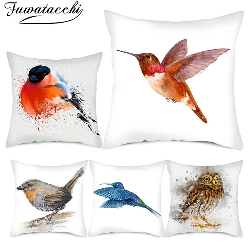 Чехол на подушку Fuwatacchi Woodpecker с принтом совы попугая птиц наволочка животными из