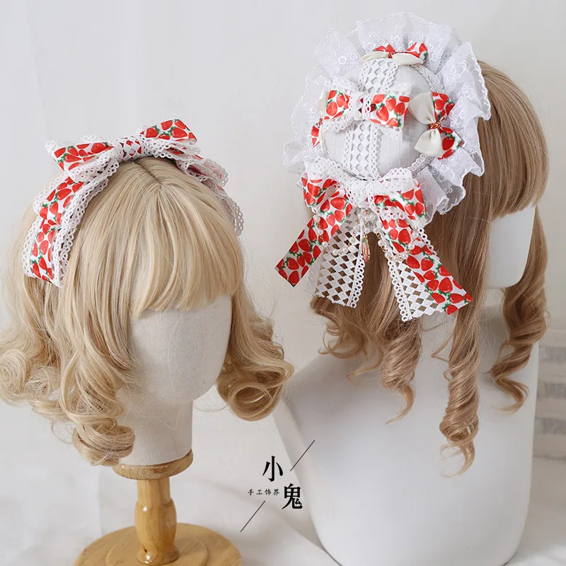 

Mori Girl Sweet Lovely Lolita Strawberry Bowknot Lace Design Hairpin Top Hat KC Headband Headdress Side Clip Headwear Cosplay