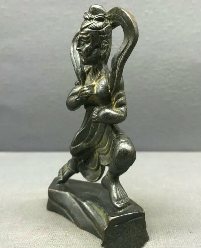 

4.3" Old China Buddhism Temple Bronze Folk Heng Ha Er God Door God Statue Pair Collection Ornaments Statues et Sculptures