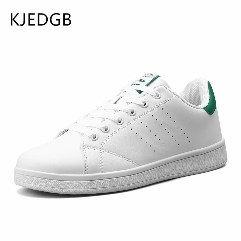 White Green KJEDGB/классические стильные белые мужские повседневные туфли из искусственной кожи на резиновой подошве; кроссовки на плоской подошве; удобная мужская прогулочная обувь со шнуровкой - Цвет: White Green