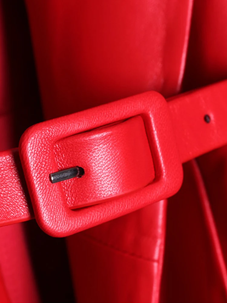 

Nerazzurri high quality red black maxi leather trench coat for women long sleeve extra long skirted overcoat plus size fashion