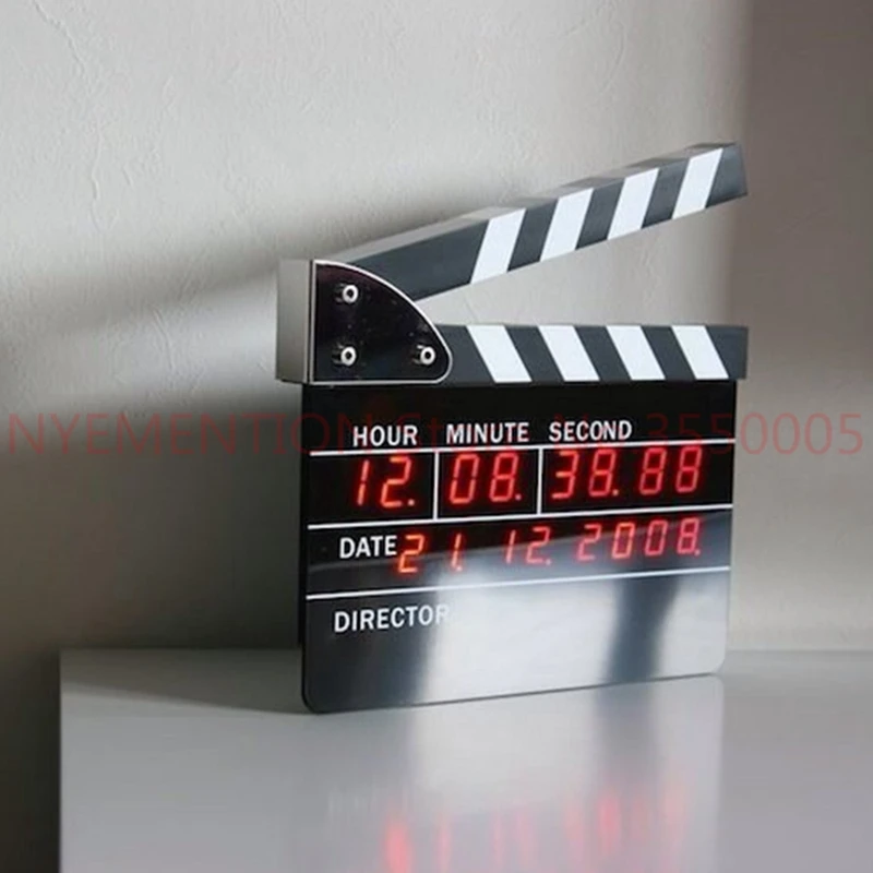 Цифровые часы Clapperboard светодиодный Будильник рабочий стол шиферный