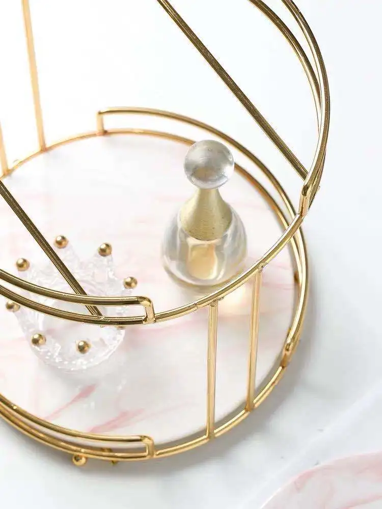

Nordic Vanity Tray Double-deck Cosmetics Storage Tray Creative Dressing Table Desktop Racks Princess Finishing Rack Jewelry Tray