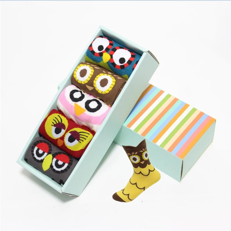 

New Women Cartoon Socks Gift Box 5 Pairs/Box Colorful Striped Animal Cotton Sock Ladies Woman's Lovely Pop Korean Socks Female