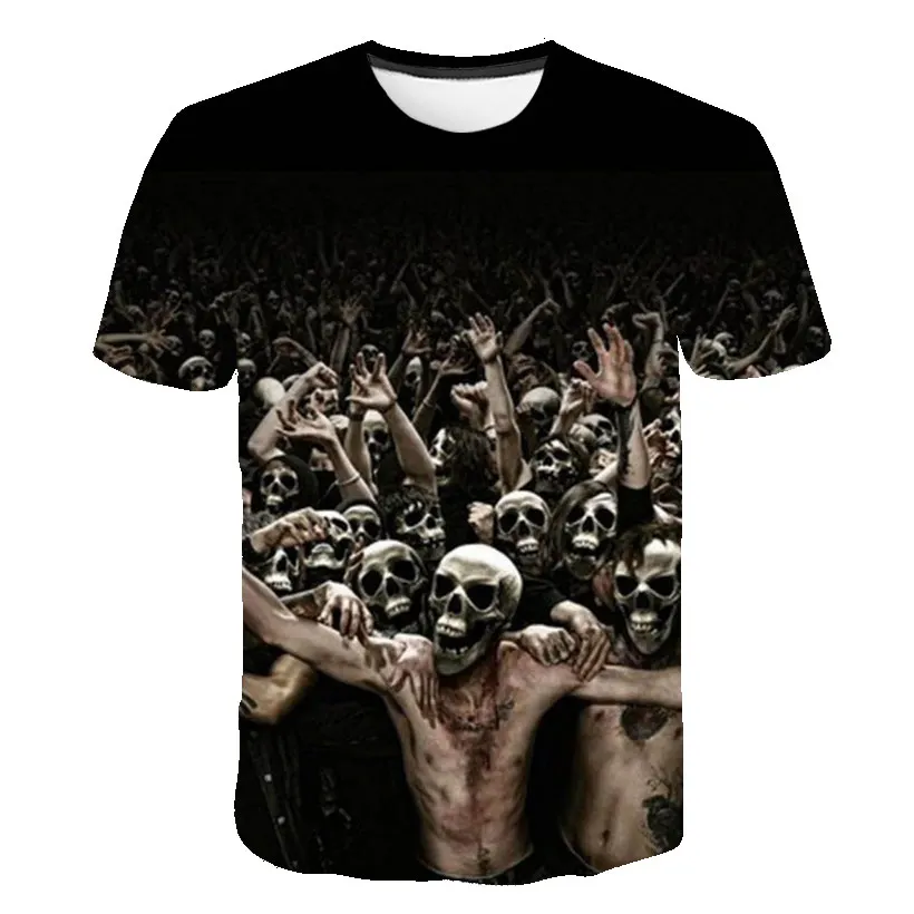 Лето 2020 новая футболка с принтом черепа 3D круглым вырезом и коротким рукавом из