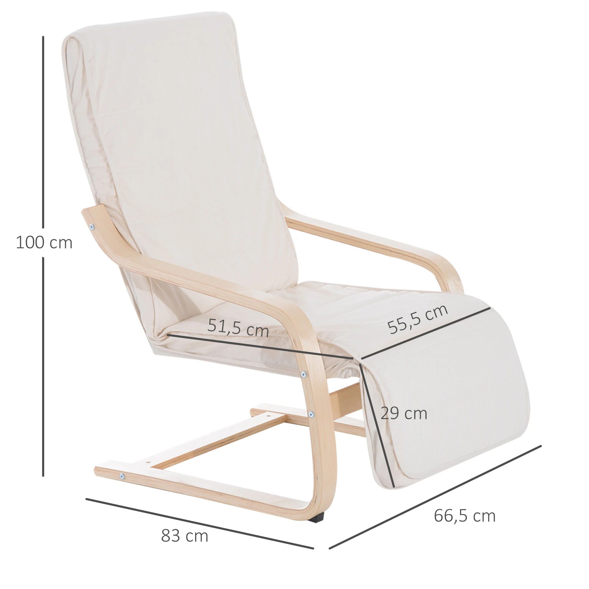 HOMCOM Sillon de Relax Silla Madera Abedul Reposapiernas a 5 Niveles 2 цвета (бежевый) |