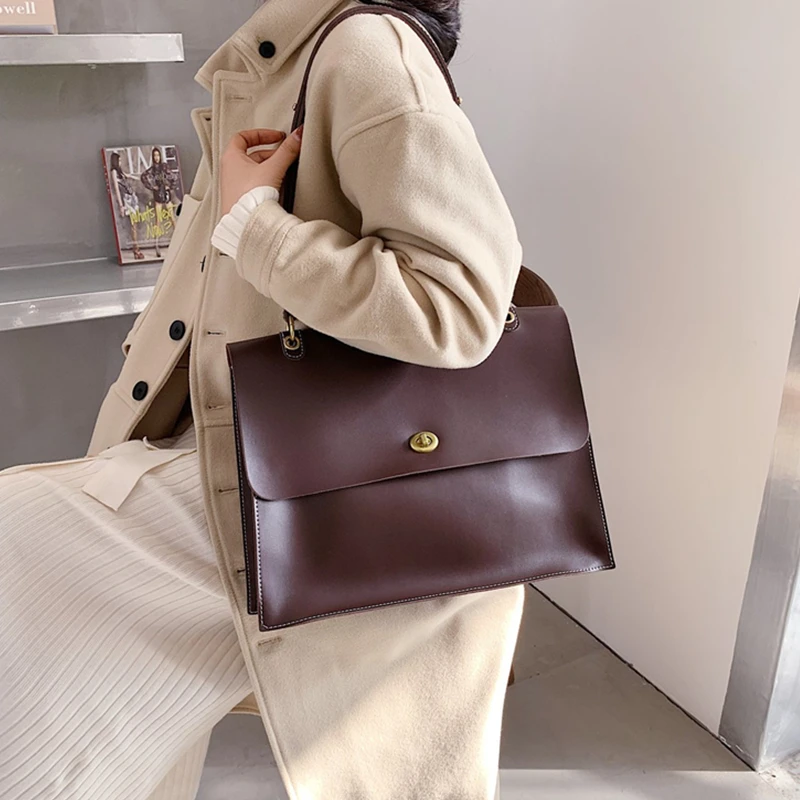 Винтажный однотонный большой портфель сумки через плечо для женщин вместимости