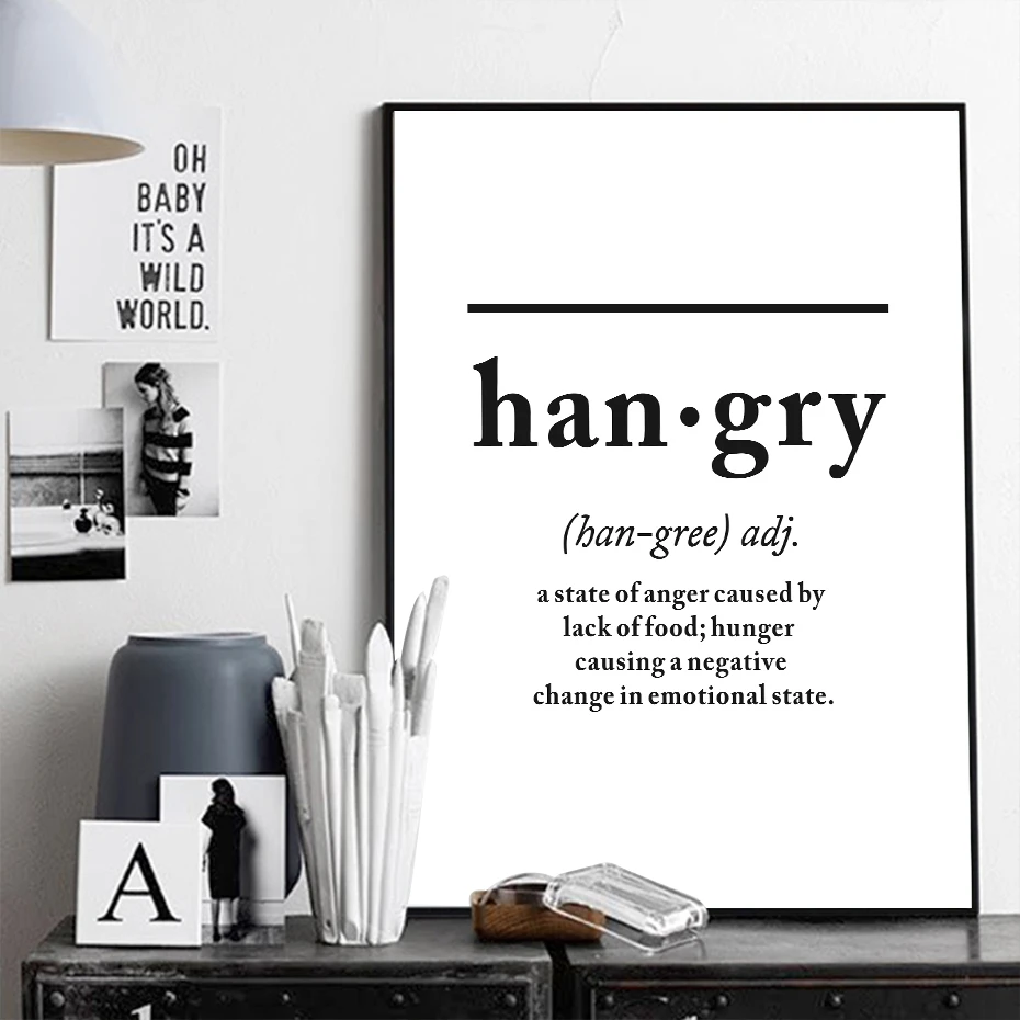 Скандинавский Hangry разрешение буквы холст картина черно-белая стена художественный принт и плакат современная картина домашняя декоративная