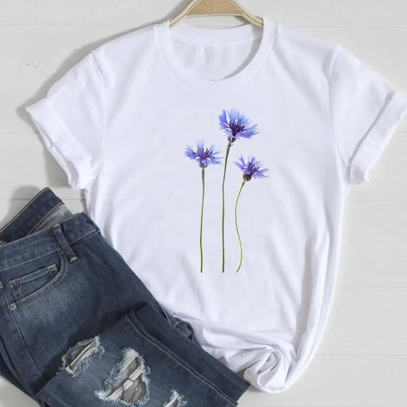 

Women Watercolor Floral Printing 90s Cute Fashion Cartoon Summer Graphic T Top Lady Print Tee Female Tshirts Clothes T-Shirt