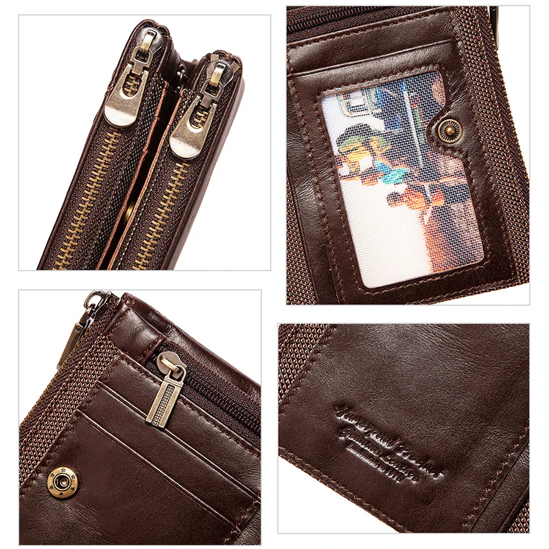 

FACTOO Men's Wallets Card Holder RFID Anti-Theft Brush Genuine Leather Coin Bag Zipper Short Vintage Purses Male Money Pocket