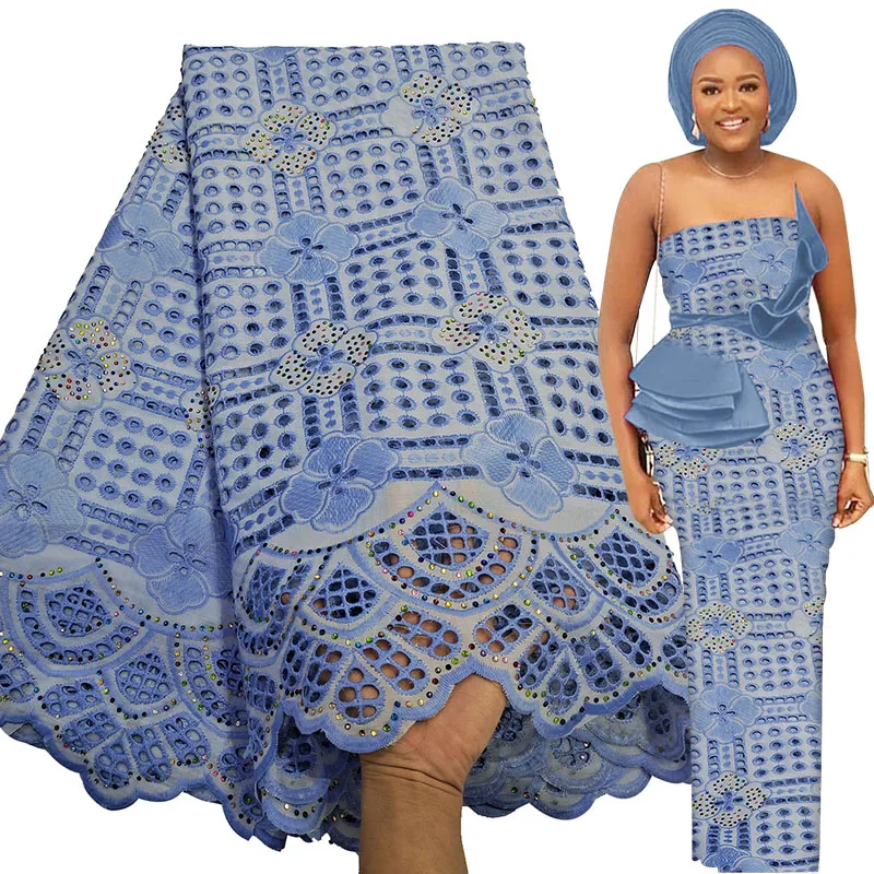 Ткань 100% хлопок 2,5 ярдов, мягкая швейцарская вуаль, кружевная ткань высокого качества, африканская ткань с вышивкой, нигерийская кружевная ткань