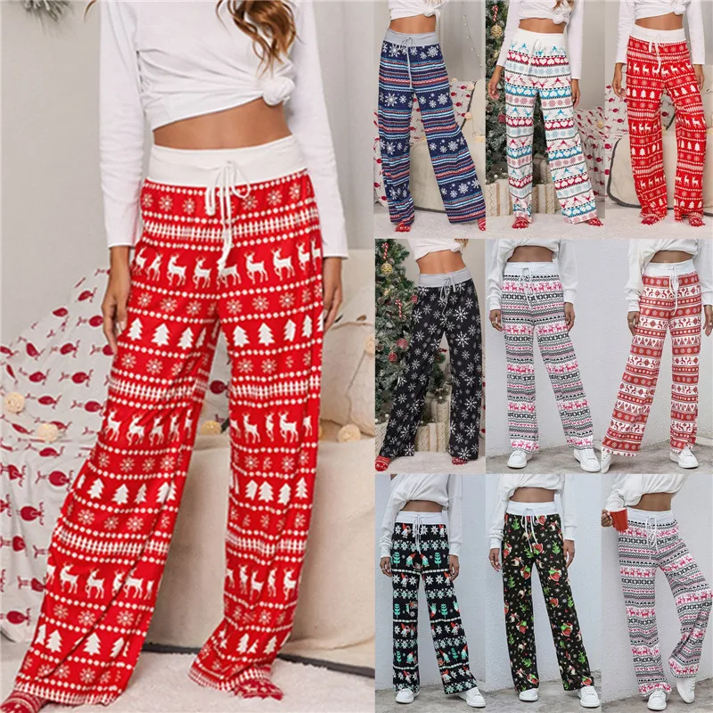 

Loose Christmas Legging Women 2020 Autumn Winter Elegant Print Casual Plus Size Pants Ladies Wide Leg Trousers 3XL