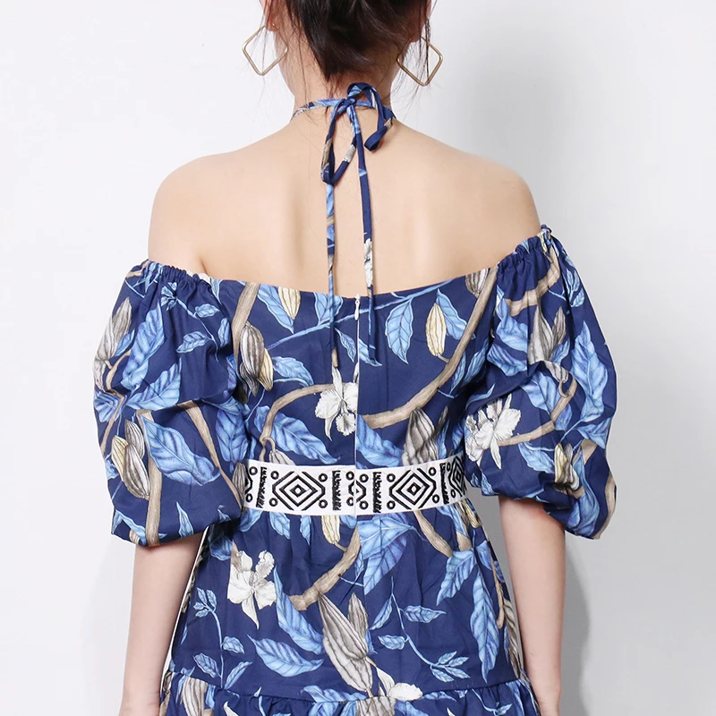 

TWOTWINSTYLE Hit Color Summer Dress Female Slash Neck Short Sleeve High Waist Patchwork Ruffle Dresses Female Fashion New Tide