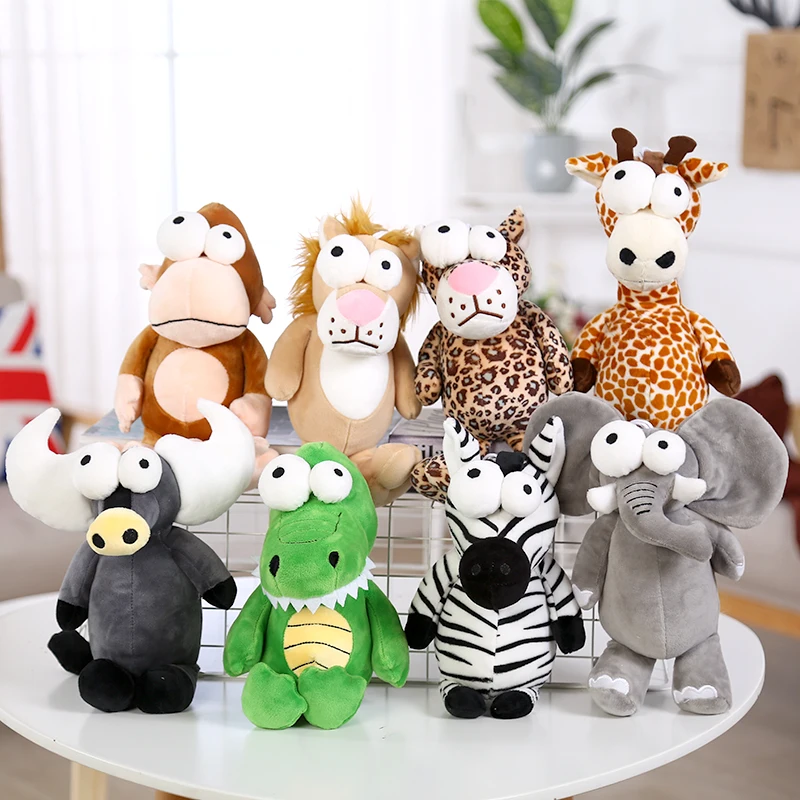 

28cm spoof ugly Protruding eyes Forest animals lion elephant Monkey zebra cow crocodile leopards giraffe stuffed animal doll