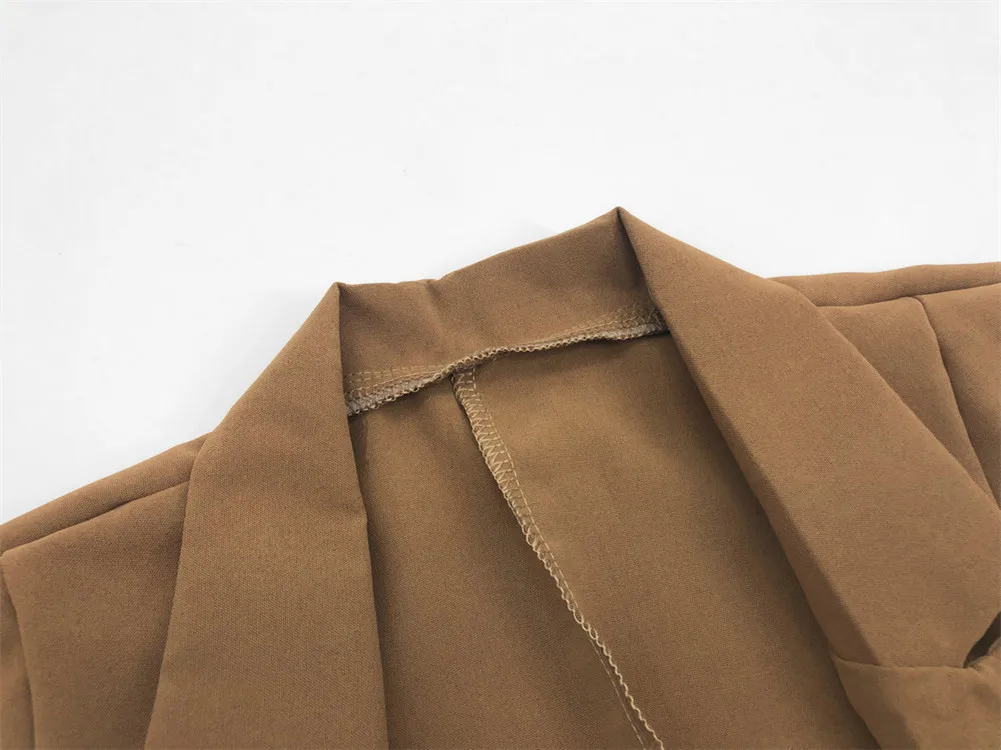 women solid brown Coat jacket designer office ladies blazer pockets work wear tops | Женская одежда
