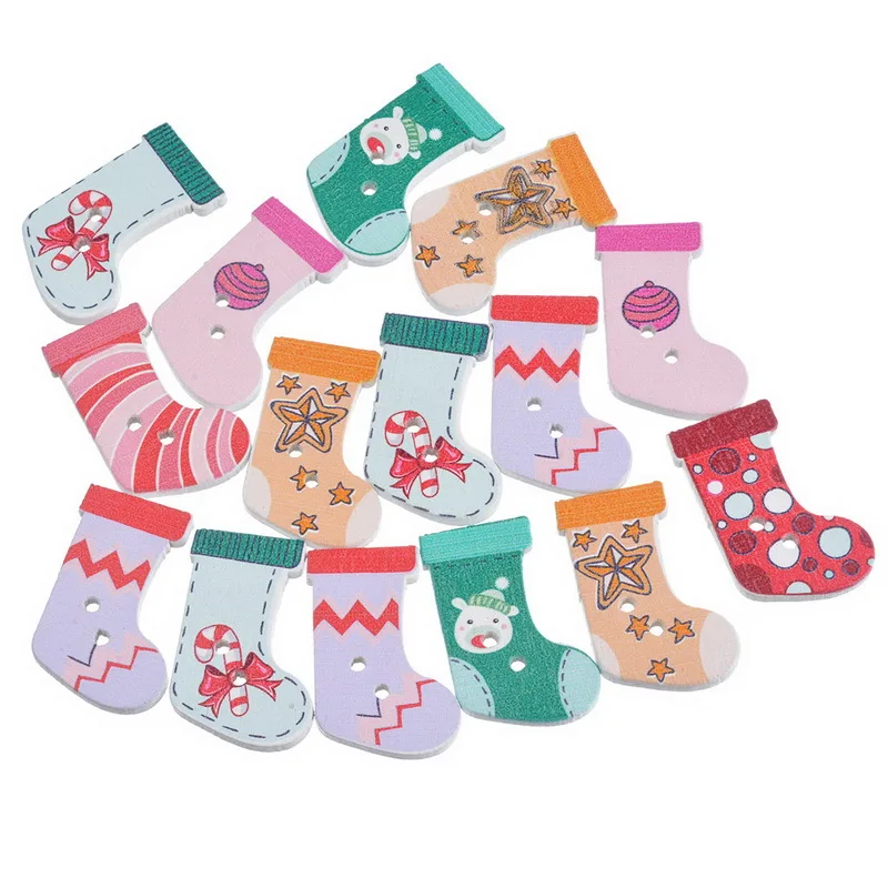 christmas stocking 50 шт. рождественские деревянные пуговицы для одежды Navidad Снеговик Rinedeer круглые пуговицы для шитья детей DIY рукоделие Новинка - Цвет: christmas stocking