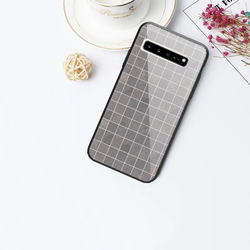 

Plaid Checkerboard grid Black Phone Case For Galaxy Tempered Glass Cases Apply To S10 S9 S8 S7 S6edge Plus TPU Cover