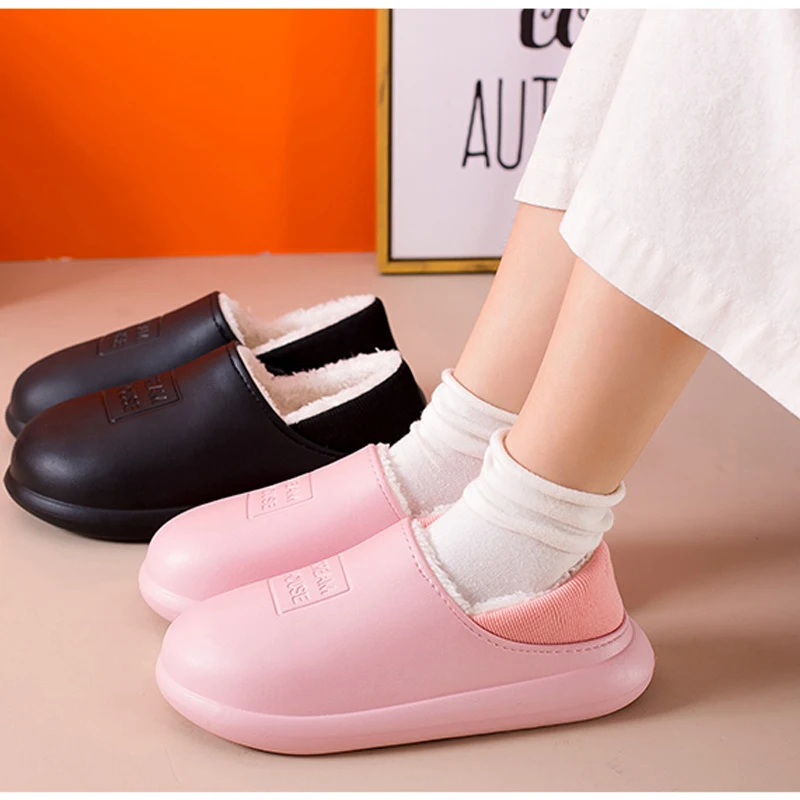 

Plus Size Indoor Plush Slippers Women Men 27-44 Waterproof Warm Non Slip Adults Thick Shoes In Winter Slippers