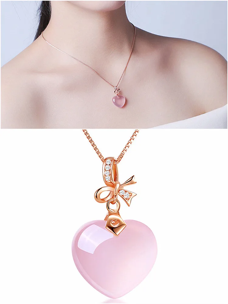 

Cute Love Heart Pink Crystal Zircon Diamonds Gemstones Pendant Necklaces for Women Girl Rose Gold Color Choker Jewelry Gifts New