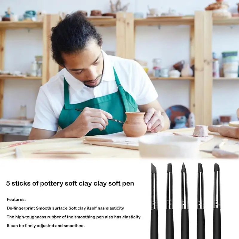5pcs Silicone Rubber Clay Shaper Sculpting Pen Polymer Modelling Pottery Tools Set For DIY Crafts | Дом и сад