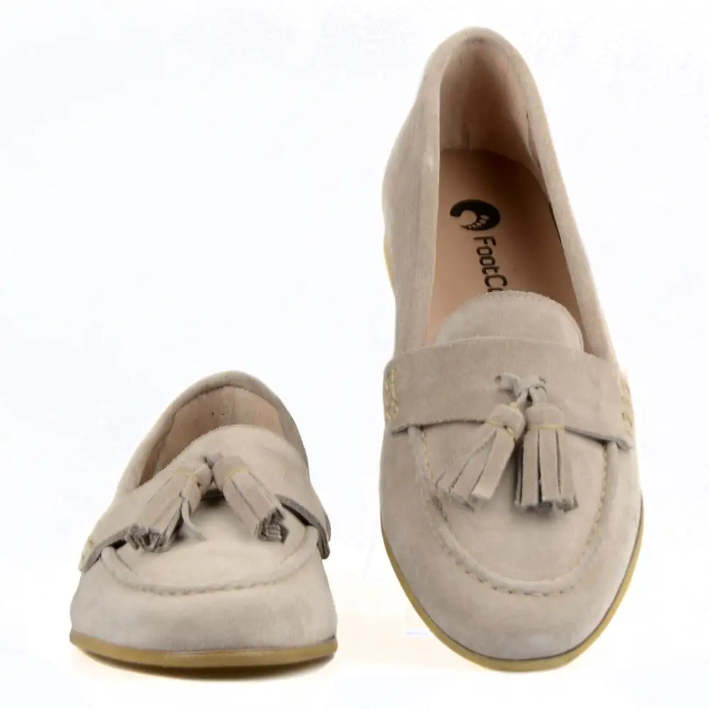 

FootCourt- Suede Beige Womens Loafers Cow Suede Slip On Flats Shoes Genuine Leather Tassel Ballets Women Handmade Moccasins New