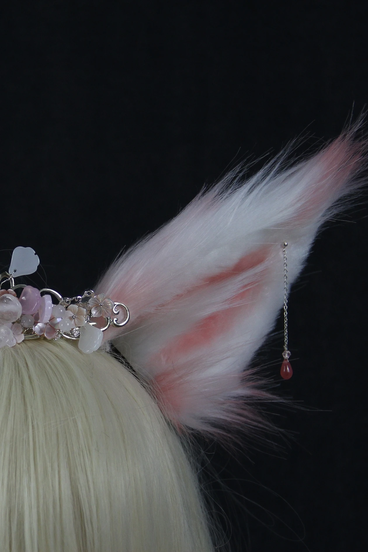 

New Christmas Handmade Work White Pink Fox Wolf Ears Hairhoop Anime Lolita Kc Headwear for Cosplay Party Costume Accessories