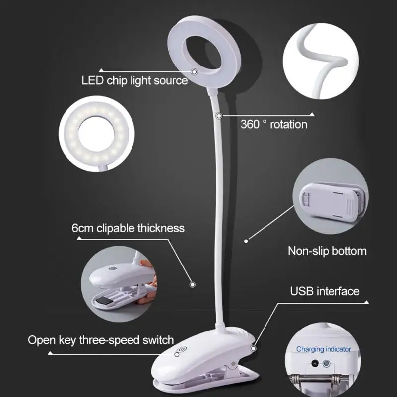 

Clamp Clip On LED Table Desk Light 5V USB Flexible Touch Reading Light Bedside Desk Lamps Chargable Night Lamp For Children