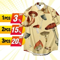 large plus size mens shirt creative mushroom pattern 3d digital printing beach vacation loose short sleeved shirt for men 6xl