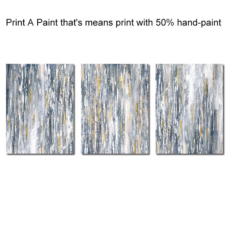 

100% Handpainted Abstract Oil Painting on Canvas Blue and Gray Golden Foil Pictures Modern Wall Art for Living Room Home Decor