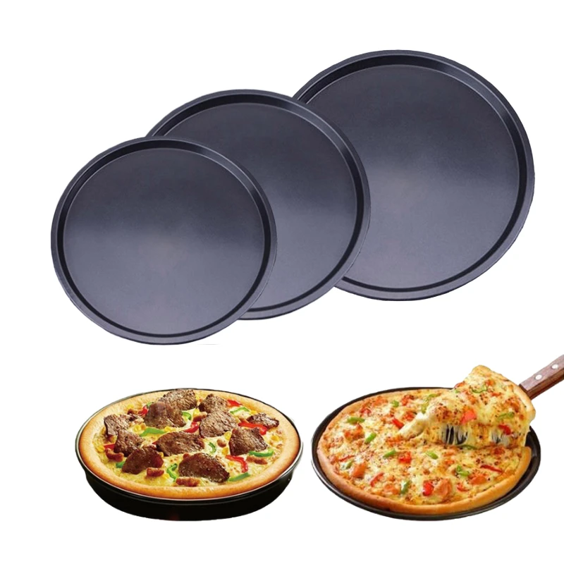 

Round Pizza Plate Pizza Pan Deep Dish Tray Carbon Steel Non-stick Mold Baking Tool Baking Mould Pan Pattern 9-14 inch