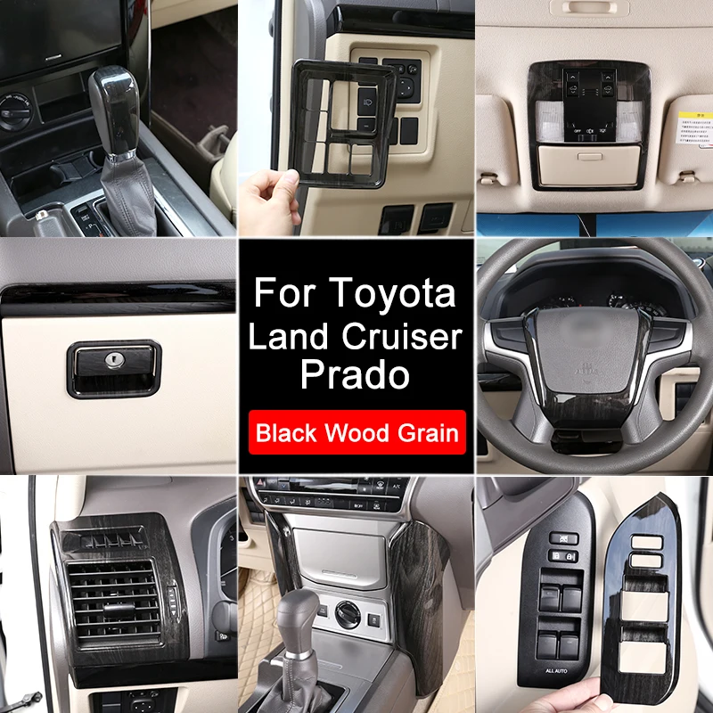 For Toyota Land Cruiser Prado FJ150 150 2010-2019 Black Wood Grain Car Interior Decoration Trim Frame Accessories For LHD